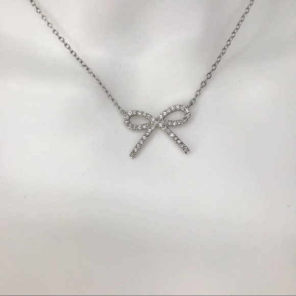 Dainty Bow Faux Diamond Silver Necklace - Picture 2 of 5